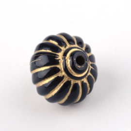 10 x Acryl kralen lantaarn 14 mm – gat 2 mm – zwart/goudkleur