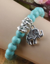 Prachtige Turquoise armband met olifanten bedel Elastiek