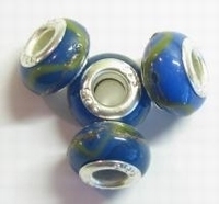 Per stuk Glaskraal European style met zilveren (925) kern Blauw 14 mm