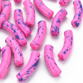 10 x Acryl kralen tube opaque two tone Hot Pink spray painted ca. 32x8mm (gat Ø1.8mm)