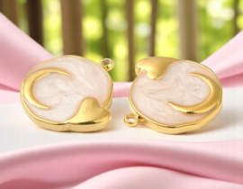 1 x RVS 304  Bedel rond maan en hartje cornsilk, 18K goldplated 17,5 x 17 x 2mm oogje: 1,4mm