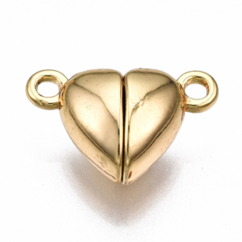 Magneet sluiting hartvorm 18K Goldplated 9,5 x 15 x 6mm oogje 1,5mm (Nikkelvrij)