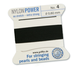 Griffin Nylon Power no stretch - extra strong 2 meter met naald  No: 4 Ø 0,60mm zwart
