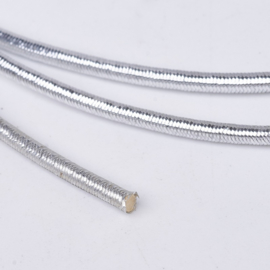 3 meter gekleurd elastisch draad van rubber voorzien van een laagje stof 1mm zilver
