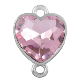 Tussenstuk Crystal glas hartje ♥ 19 x 14 x 6,5 mm oogjes: 2mm Pink