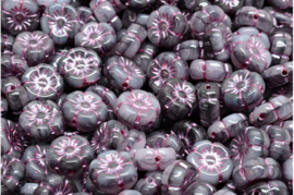 4 x Tsjechische Glaskralen Mallow Flower Pressed Beads  8x8mm paars