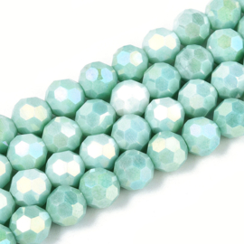 1 x Glaskralen streng facetgeslepen rond 7,8-8,2 x 7,8 mm – gat 1 mm – Medium Aquamarine
