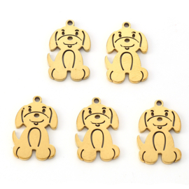 1 x RVS 304 bedeltje van een hondje 17 x 11 x 1 gat: 1,2mm goudkleur