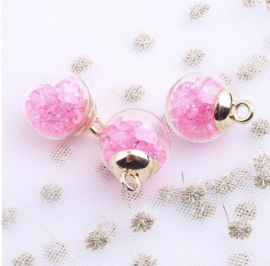 2 x Transparante Glazen Bal Charms, mini kerstballetje 16mm oogje: 2,2mm transparant Hot Pink