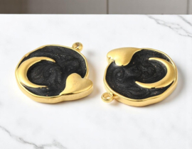 1 x RVS 304  Bedel rond maan en hartje Black, 18K goldplated 17,5 x 17 x 2mm oogje: 1,4mm