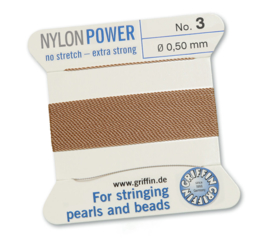 Nylon Power no stretch - extra strong 2 meter met naald  No: 3 Ø 0,50mm beige