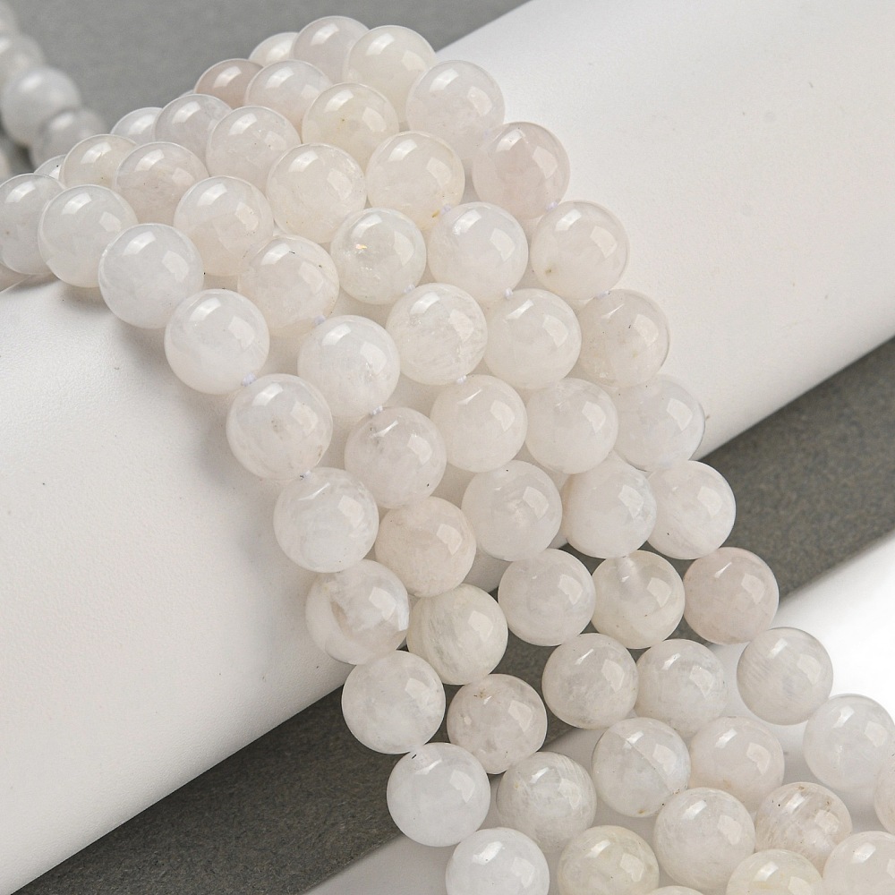 10 x edelsteen kralen van Rainbow Moonstone Maansteen– 8 mm – kleur wit met blauw schijnsel– gat ca. 1 mm
