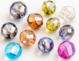 10 x Glaskralen facetkralen AB transparant mix – verschillende kleuren en maten ca. 10 t/m 14 mm
