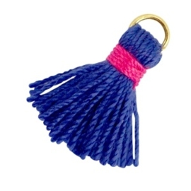 2 x Kwastjes Ibiza style 1.5cm Goud-Donker blauw fuchsia