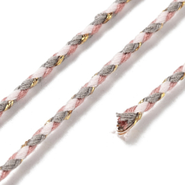1 rol Metallic gevlochten koord – katoen/polyester mix – 1,5 mm – Camel met goudkleurige draad – 4 meter