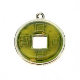 2 x Chinese geluksmunt emaille 20 x 23mm oogje: 1,5mm Lime
