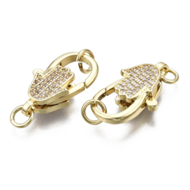 DQ Lobster sluiting  Real 16K gold plated zirconia Hamsa hand van Fatima Nikkelvrij