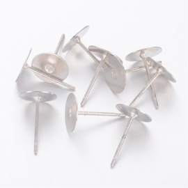 10 x RVS pin en messing metalen plaatje metalen oorstekers 12mm lang kop  Ø 8mm (Nikkelvrij)