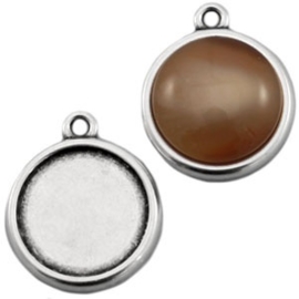 1 x DQ Cabochon-Camée houder Metalen Ibiza cabochon setting  Zilver (zonder steen) tray Ø12mm (Nikkelvrij)