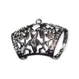 Metalen messing sjaalhanger of sjaal bails, bloemen, antiek hematiet kleur 45 x 32 x 21mm oogje: 3mm