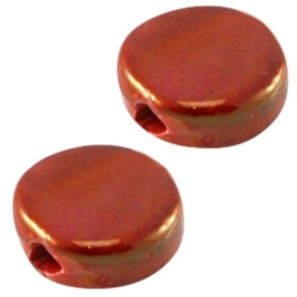 1 x DQ Griekse keramiek kralen 13mm rond plat Red/gold ca. 13 mm Ø 2.5 mm