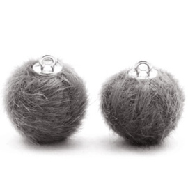 2 x Pompom bedels faux fur 16mm Dark grey