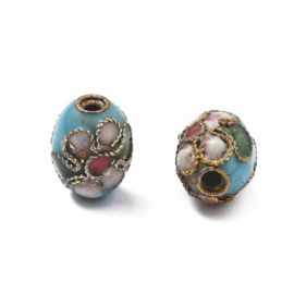 5 x Handgemaakte cloisonné kralen ovaal ca. 8,5 x 6,57 x 6,57 mm – light blue – gat ca. 1,4 mm