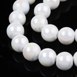 15 x Diamond coated glaskralen 6~6,5 mm, gat: 1,4 mm, White