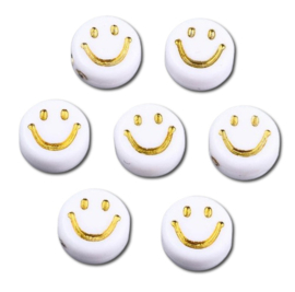 10 x Smiley kralen van acryl White-gold ca. 10mm (Ø2,2mm)