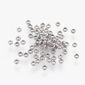 50 x RVS 316 Chirurgisch roestvrijstalen knijpkralen, rondel, roestvrijstaalkleur, 1,9mm, gat: 1 mm