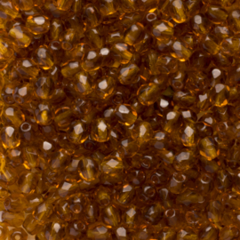 30  x ronde Tsjechische kralen facet kristal afm: 4mm Kleur: bruin gat c.a.: 1mm
