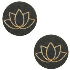 2 x Houten cabochon lotus 12mm Black