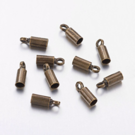 10 x DQ Metalen Eindkapje Brons voor 2 mm koord/leer 8x3 mm Ø 2mm (Nikkelvrij)