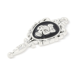 1 x Metalen bedeltje Halloween spiegel met skull – antiek zilverkleur (Rack Plating) – 35,5 x 15 x 3 mm – oogje ca. 1,6 mm (nikkelvrij)