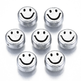 20 x Smiley kralen van acryl 7 x 3,5mm gat: 1,5mm antiek zilver