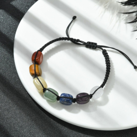 1 x Chakra armband verstelbaar met schuifknoop – gemengde edelstenen