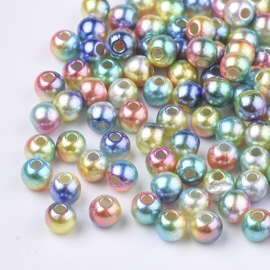 25 x Acryl kralen rond 5,5-6 mm – gat 1,5 mm – Regenboog Zeemeermin mix