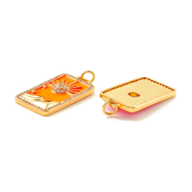 1 x Bedel emaille rechtoek oranje zon 18K gold plated Afm: 27 x 14 x 3,5mm  Ø3,4mm (Nikkelvrij)