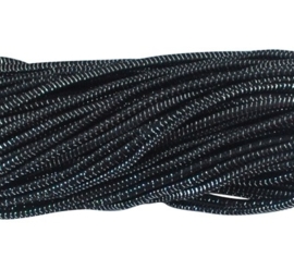 1 meter rond elastisch koord van rubber voorzien van een laagje stof 3mm zwart met zilverdraad