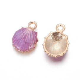 2 x Metalen bedels shell light gold purple ca. 19 x13 x 4mm oogje 1,4mm  (Nikkelvrij)