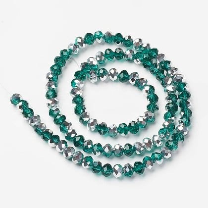 1 x Streng Glaskralen Facet Rondelle Briolette 6x5mm – Teal AB Plated – ca. 80-85 stuks – gat 1 mm