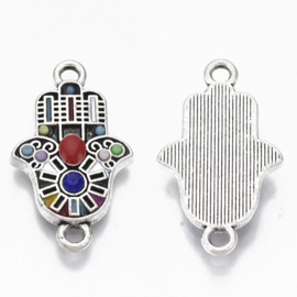 1 prachtige Hamsa Hand van Fatima met resin emaille en edelsteen 23,5 x 14 x 3mm, gat: 1.8mm