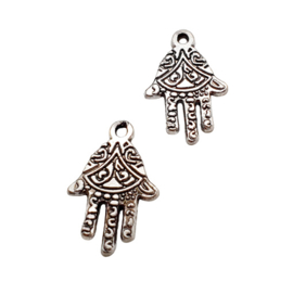 5x  Basic quality metalen bedels hamsa hand van Fatima  21 x 14mm Antiek zilver oogje: 1,5mm