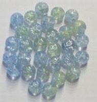 25 x Glaskraal rond crackle blauw/groen 6 mm gat 1mm