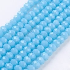1 x streng glaskralen  Facet, Rondelle, Turquoise, 8x6mm, gat 1mm, ca 68-70 stuks