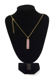 Halsketting met natuursteen hanger Crystal rechthoek veer 45-50cm Goudkleur/Roze