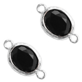 Crystal glas tussenstukken ovaal 10x18mm Jet Black - crystal-silver (Nikkelvrij)