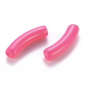 10 x Acryl kralen tube opaque Hot Pink ca. 32x8mm (gat Ø1.8mm)