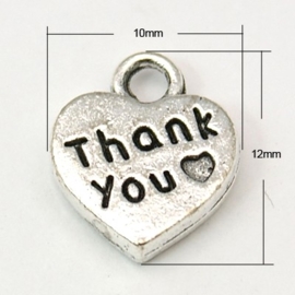 10 x  tibetaans zilveren "Thank you" 12 x 10 x 2mm oogje: 2mm