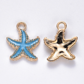 4 x Metalen bedels zeester ca. 18 x 15 x 3 mm – oogje 2,5 mm – light gold mix kleuren